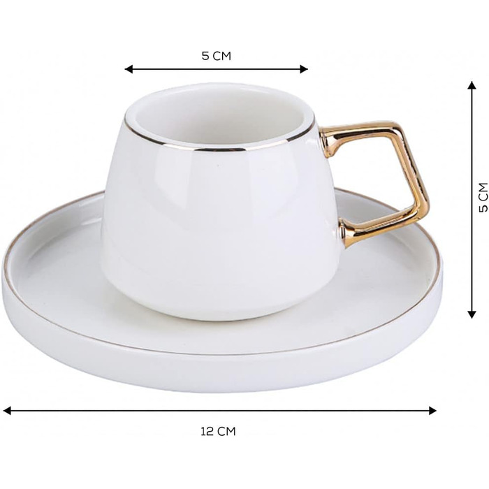 Набір кавових чашок з блюдцями KARACA Streamline Saturn - 4 шт., 90 мл, білий, кремово-золотий