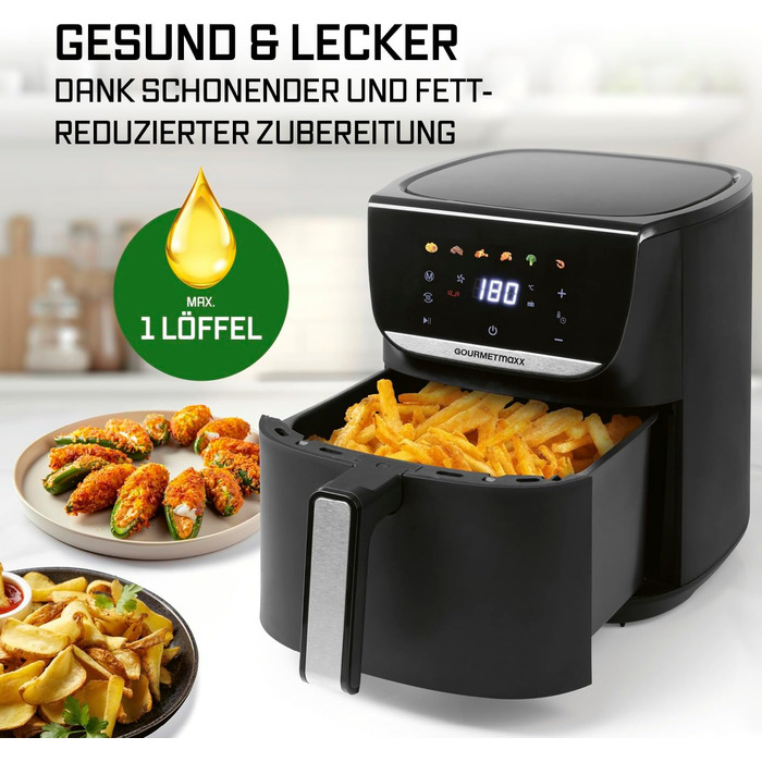 Фритюрниця повітряна GOURMETmaxx AirGenius 5.5 л з 7 програмами | Міні-піч з LED-дисплеєм | Здорове приготування для 3-5 осіб