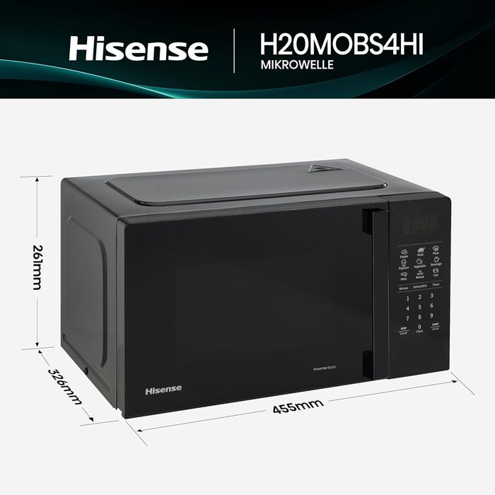 Мікрохвильова піч Hisense H20MOBS4HI 20 л, 700 Вт, InverterTech, керамічне покриття, чорна
