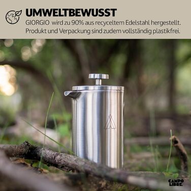 Campo Libre.® Giorgio French Press Coffee Maker made of double-walled stainless steel, 0.35l | Plastic-free coffee press with thermal function incl. replacement filter | Coffee maker | 100% recycled stainless steel 350ml Matt Steel