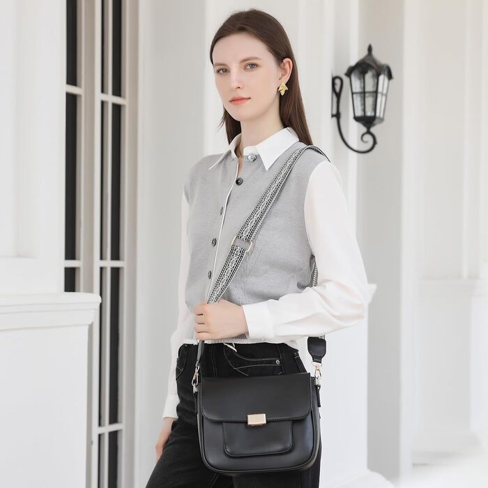 Сумка жіноча Miss Lulu середнього розміру через плече, екошкіра та замша, вінтажний стиль, чорна (2513)