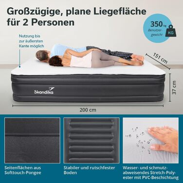 Надувна повітряна матрац Skandika Sveja для кемпінгу (2 особи) з USB-насосом та топером, 204x151x43 см, 300 кг