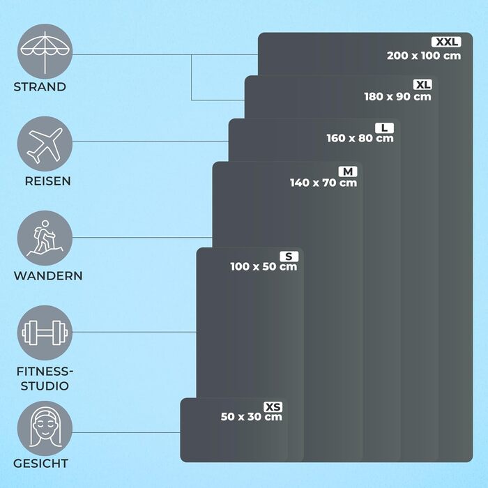 Набір з 3 рушників Zenacross з мікрофібри з сумкою для перенесення - швидковисихаючі фітнес-рушники для спорту - розміри XS, S, M - кольори: Petrolgrün (темно-сірий)