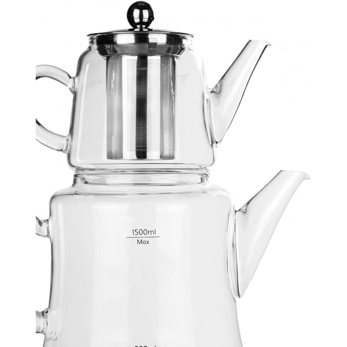 Karaca Dora Glass Teapot, 450 ml Teapot, 180 ml Kettle, suitable for gas and electric cooktops, Turkish teapot (çaydanlık), and teapot set, Teapot (not induction), Glass