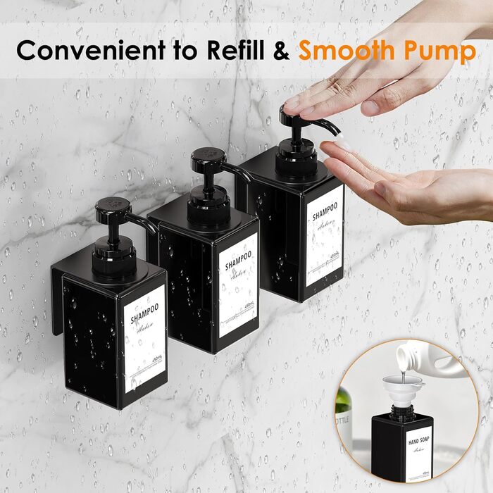 Дозатор для мила Anhow 3er PETG на стіну, набір з 3 шт. без свердління, зелений, 450 мл, з 16 водонепроникними етикетками для кухні/ванної кімнати