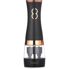 Електричні соляні та перечні млини Tower, рожевий та рожеве золото, з регульованими керамічними жорнами, працюють від батарейок, T847004PNK (Чорний)