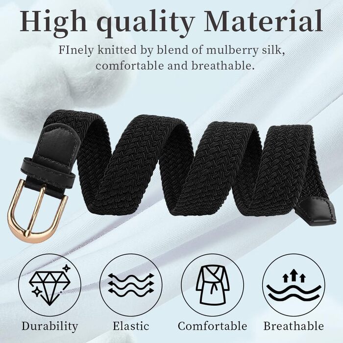 Жіночий та чоловічий тканинний ремінь Flintronic з еластичною плетенкою, ширина 3.3 см, довжина 107 см (для обхвату талії 76-115 см), колір: чорний + золото