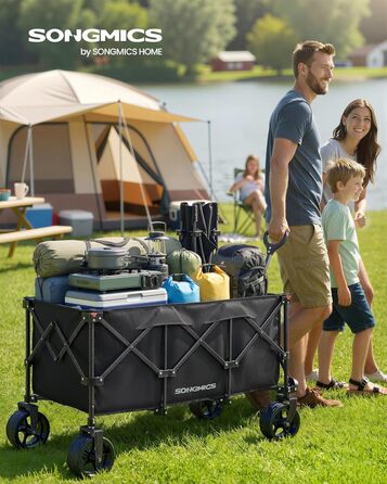 Візок садовий SONGMICS GFW909B01, 90 л, чорний, складаний, вантажопідйомність 180 кг, 4 колеса (2 поворотні)