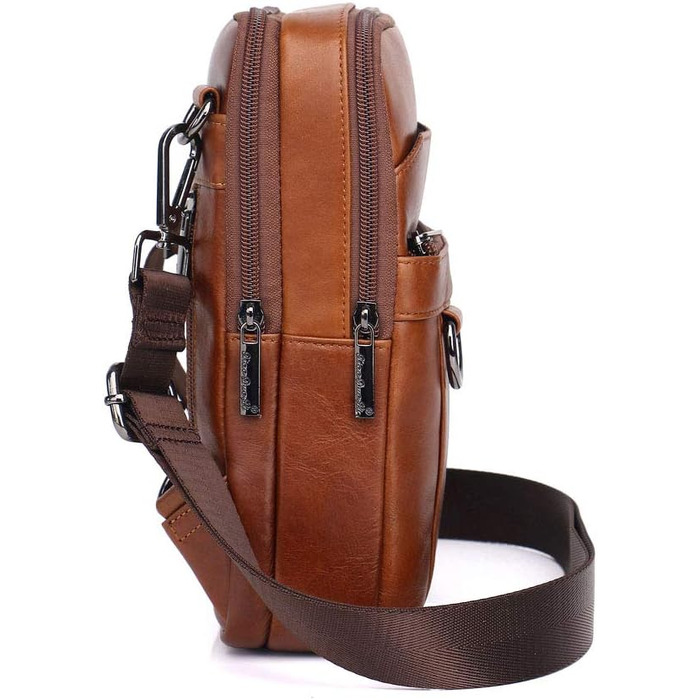 Шкіряна сумка-месенджер через плече Crossbody для чоловіків та жінок, коричнева