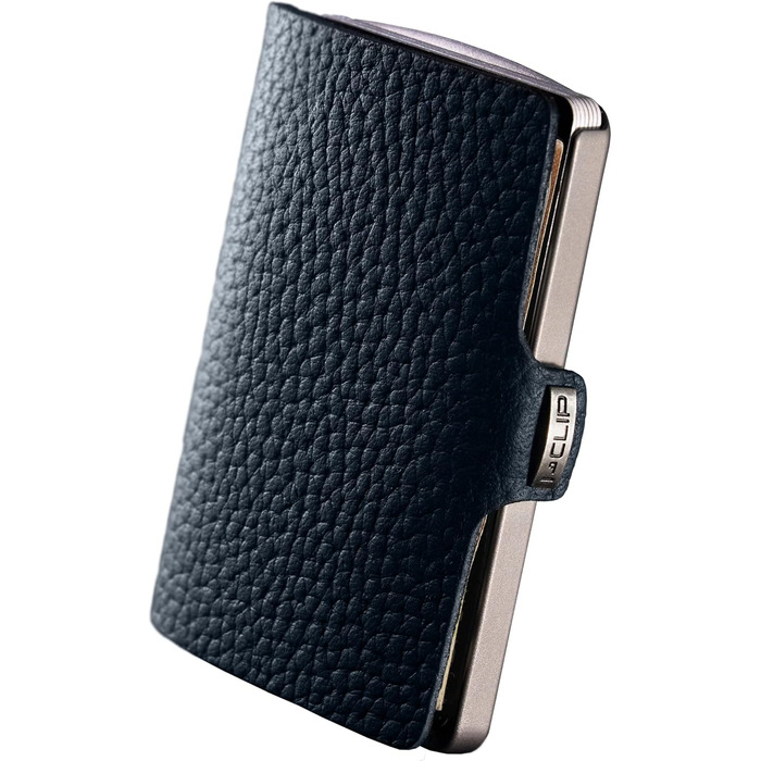 I-CLIP Titan Ultra-Light Credit Card Holder with Interchangeable Money Clip - Titan Card Holder - Genuine Leather Slim Wallet - Satin Titanium Blue Pure Blue