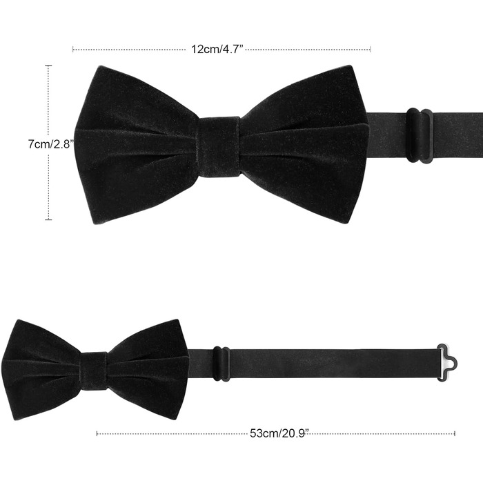 Набір краваток для чоловіків HOULIFE: краватка-метелик з оксамиту, кишеньковий хустинка, запонки - чорний колір, для весілля та формальних заходів