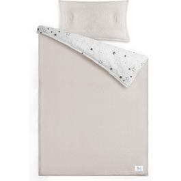Набір постільної білизни для дитячого ліжечка Lulumoon з мусліну 100x135 см: простирадло 100x135 см + наволочка 40x60 см з бавовни Oeko-TEX Standard – легка та комфортна постільна білизна для малюків. Теплий сірий колір, зірки, 100x135 см + 40x60 см