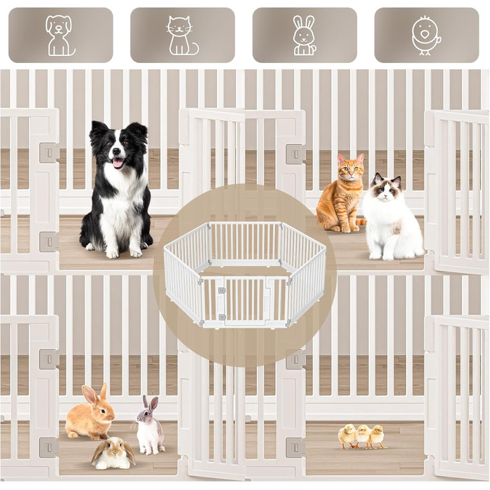 Вольєр для цуценят Gupamiga, розкладний вольєр для собак з дверцятами, вольєр для цуценят для дому, міцний та гладкий, просте встановлення, білий (178 x 178 см), 8 штук (6 штук)