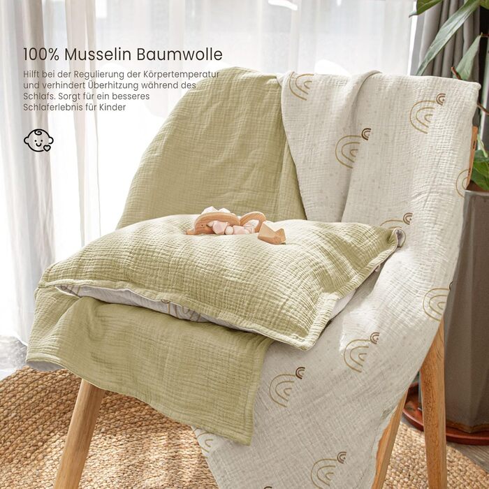 Комплект постільної білизни Lulumoon для дитячого ліжечка 100x135 см: простирадло 100x135 + наволочка 40x60 см з бавовни Oeko-TEX Standard – легка та комфортна постільна білизна для малюків (муслін-веселка, 100x135 см + 40x60 см)