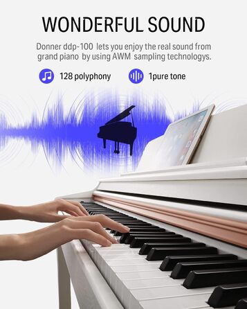 Donner Digitalpiano DDP-100: 88 клавіш, зважена клавіатура, для початківців, комплект з підставкою та адаптером, білий