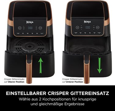 Ninja Air Fryer MAX PRO, 6.2 L, Oil-Free, Large Drawer, Roasting, Baking, Air Fry, Non-Stick Coated, Dishwasher-Safe Basket & Crisper Grate Insert, Silicone Tongs, Black/Copper, AF180EUCP Single 6.2L Copper/Black