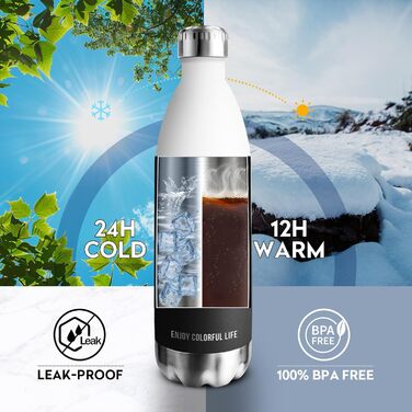 Термос KollyKolla: термопляшка з нержавіючої сталі 500мл/750мл/1л, без BPA, для дітей, спорту, школи, подорожей, кемпінгу. Не протікає.