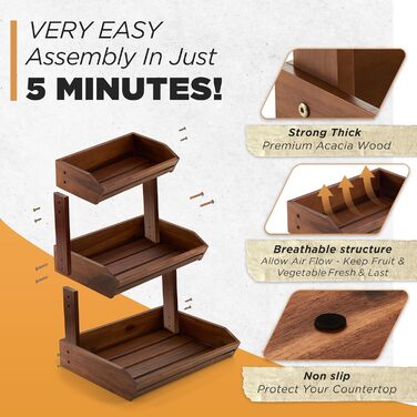 Двоярусна фруктова корзина HOLANA з акції - дерев'яна корзина для кухонного столу, органайзер для фруктів, овочів та закусок, корзина з акції (акція)