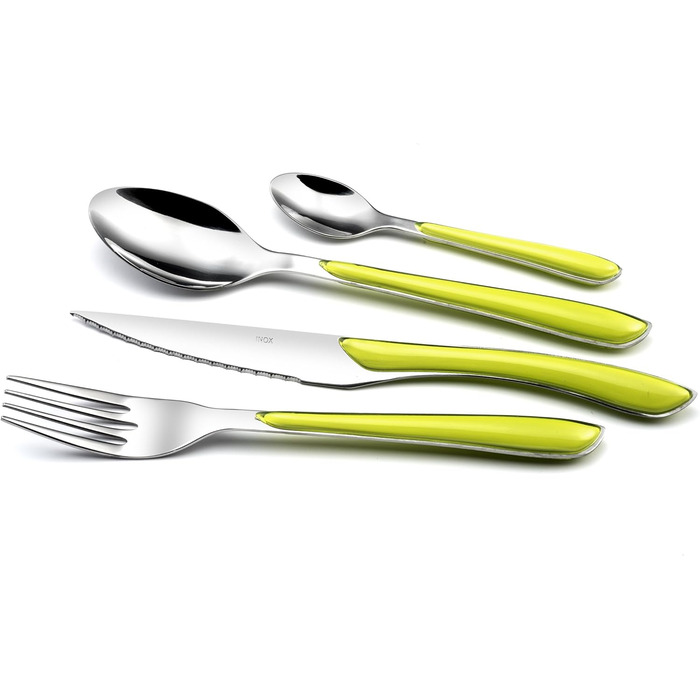 Amefa ECLAT Cutlery Set, 24-piece, Cutlery Set for 6 People, Plastic Handles in Pastel Green, Dishwasher Safe, Cutlery Made of Stainless Steel
