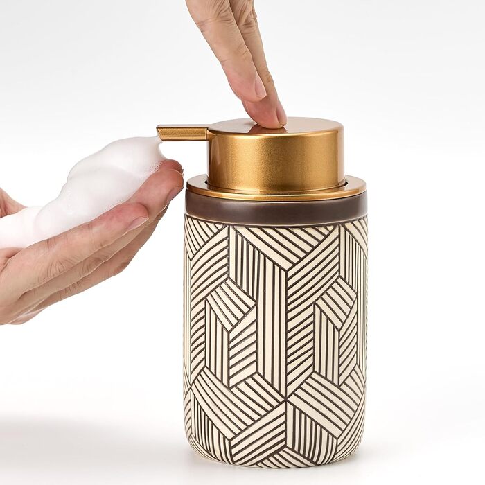 Дозатор для мила та миючого засобу GIRLUFO 350мл з великим насосом – багаторазовий дозатор піни для ванної кімнати та кухні (легко натискається) (колір: коричневий)