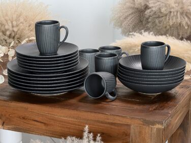 CreaTable Серія Везувій: Чорний комбінований посуд з порцеляни на 6 осіб (24 елементи), Made in Portugal