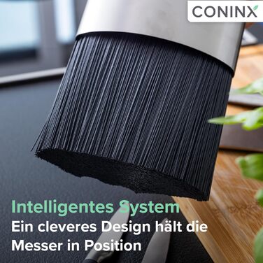 Coninx Knife Block without knives - Knife block with brush insert - Knife Block in Silver - Universal empty knife block stainless steel - Empty knife holder - Suitable for all kitchen knives