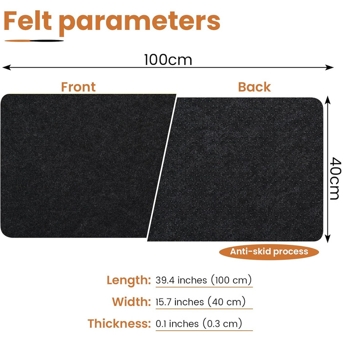 Підкладка на стіл з фетру | 100x40 см | Нековзна килимок для миші | Великий килимок для столу | Захист столу для офісу та дому (темно-сірий)