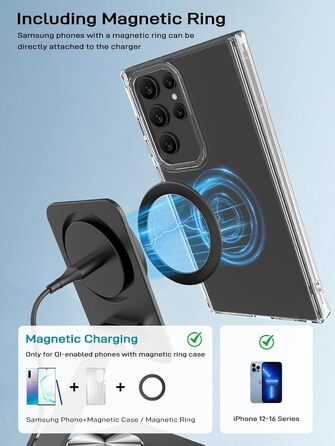 Бездротовий зарядний пристрій MagSafe для Samsung Galaxy S25 Ultra/S24, iPhone 16/15/14, Pixel 10/9 Pro/8, Android, білий/чорний