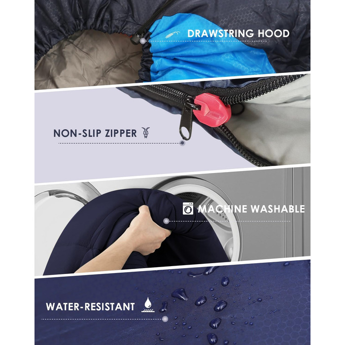 Lightweight Waterproof Sleeping Bag for Adults - Cold Weather Sleeping Bag for Camping, Hiking, and Outdoor Travel | Compression Bag Included