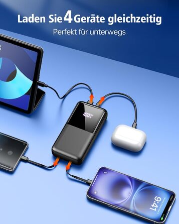 Power Bank 40000mAh 22.5W PD USB-C: Зовнішній акумулятор з 3 портами та 2 кабелями, сумісний з iPhone, Android