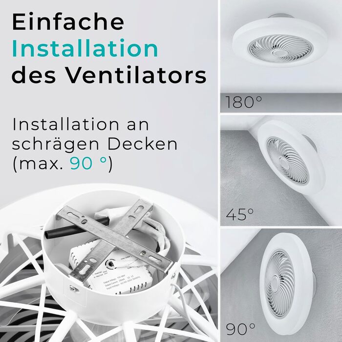 Стельовий вентилятор Noaton Triton 12050B з LED підсвіткою, димування, 3 режими світла, пульт, таймер, 50 см, білий