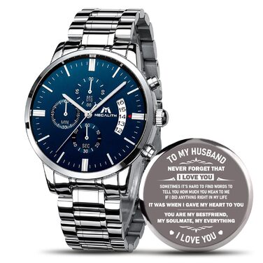 Чоловічий годинник MEGALITH з нержавіючої сталі, хронограф, велике циферблат, водостійкий, з датою, для роботи та відпочинку. Стильний подарунок для чоловіків (срібний подарунок для чоловіка)