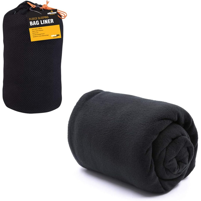 Milestone Camping Men's 26020 Fleece Sleeping Bag Liner, Comfort and Warmth, Compact and Portable, Easy Care, Black, 220 x 85 cm (L x W), L220 x W85cm