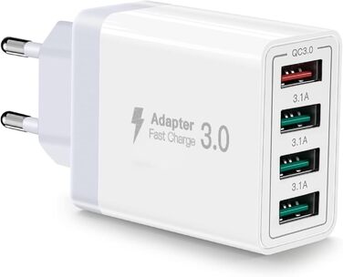 Зарядний пристрій USB-C 65W з кабелем, GaN 4-портовий швидкий заряд для MacBook, iPad, iPhone 15/16 Pro Max, Galaxy S23/S24 (2м USB-C - USB-C, білий)