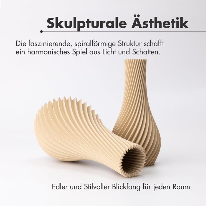 Ваза NATUMO Design 'Longi' – сучасна декоративна ваза з міцного пластику, 18 см, бежева