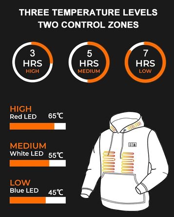 Loowoko Обогреваемый худи унисекс с Power bank 10000 mAh, 3 температурні режими + 6 зон обігріву, пральний, обігріваючий худі для роботи на відкритому повітрі, мотоцикла, прогулянок та вигулу собак, чорний, S