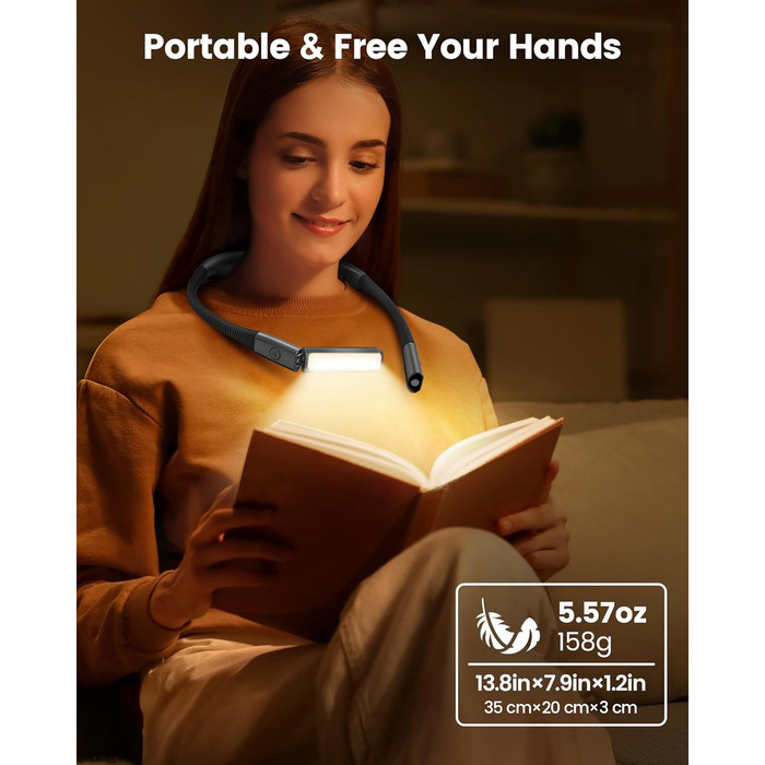 Настільна лампа Glocusent для читання в ліжку, 5 кольорів, регульована яскравість, акумулятор 100 годин, для читання, рукоділля, ремонту