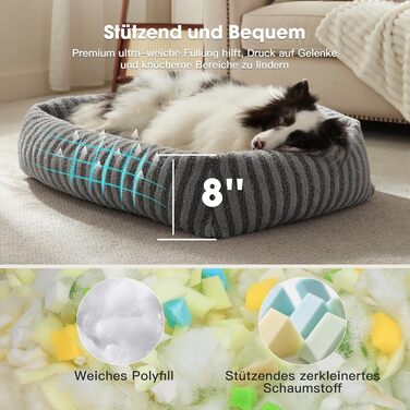 Лежанка для собак середнього розміру, лежанка для собак знімний чохол, з високими бортиками, кошик для собак з антиковзким покриттям з м'якої вовни кролика, 64 x 54 x 48 см (XL 91 x 69 x 20 см, сірий)