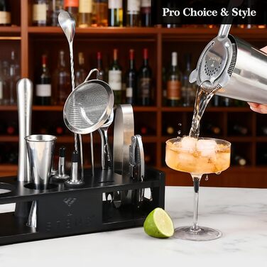 Набір для коктейлів 15 предметів: шейкер бостонський, джигер, сито, відкривачка, ложка для змішування - Барменський набір для приготування коктейлів