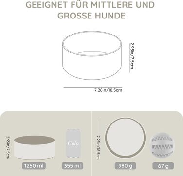 Керамічна годівниця для собак та котів SpunkyJunky, 1250 мл (2 шт., сірий)