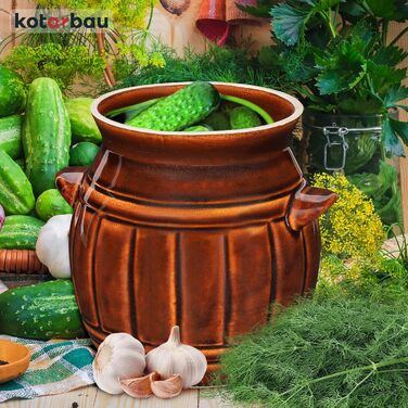 Керамічний глечик KOTARBAU 3,7 л для квашення, бурий, з кришкою, для огірків та квашеної капусти, з кам'яної кераміки