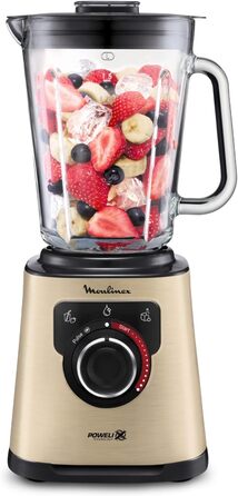 Блендер стаціонарний Moulinex PerfectMix 1200 Вт, скляна чаша 1,5 л, технологія Powelix, чорний/золотий, легке очищення