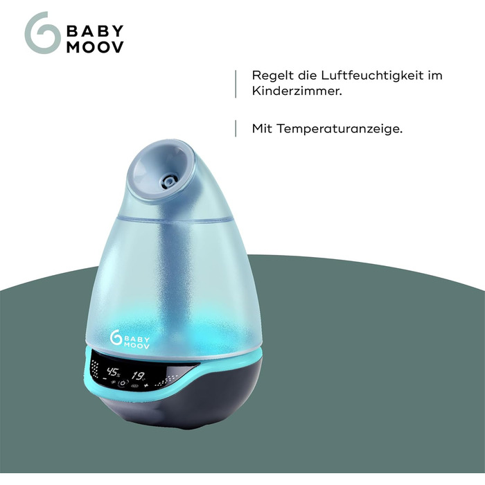 Babymoov Hygro Plus: Цифровий зволожувач повітря з нічним світлом (7 кольорів), автоматичним контролем вологості та розпилювачем для ефірних олій