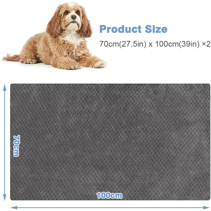 Плед для собак та котів, 70 x 100 см, 2 шт. (Сірий) - М'який, теплий, пральний