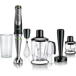 Блендер Braun MultiQuick 9 MQ 9147X 5-в-1, 1200 Вт, з насадкою-стаканом, подрібнювачем, міксером для картоплі та овочів, вінчиком, регульована швидкість, чорний/нерж. сталь