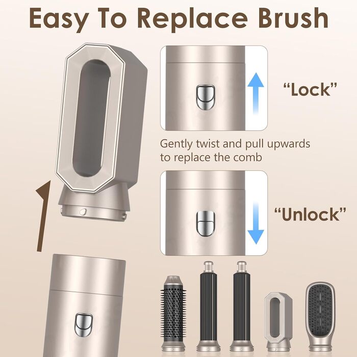 Набір для укладки волосся Airstyler Set: професійний фен-щітка 1000W, 5 насадок, автоматична завивка, випрямлення, об'єм, мультистайл, колір шампань