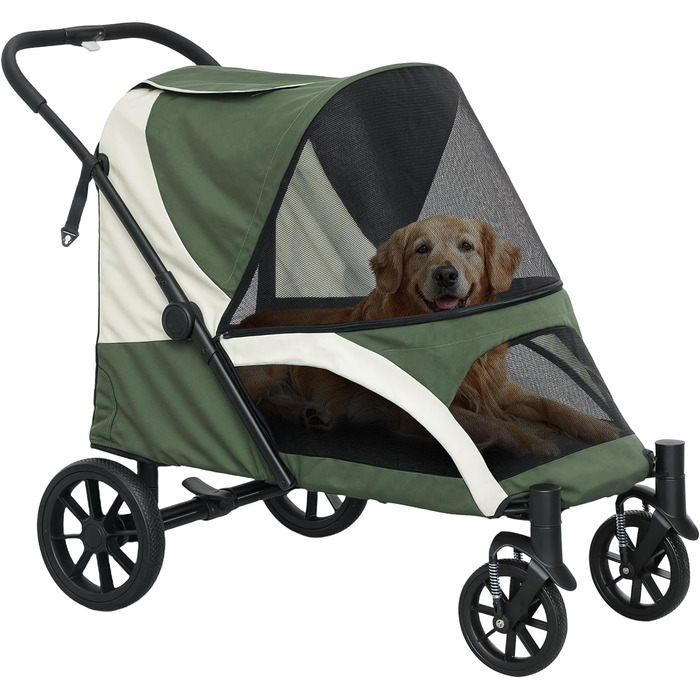 PawHut Будка-переноска для собак та котів, складана, до 30 кг, з подушкою, сітчастими вікнами та кишенями для зберігання (темно-зелений)