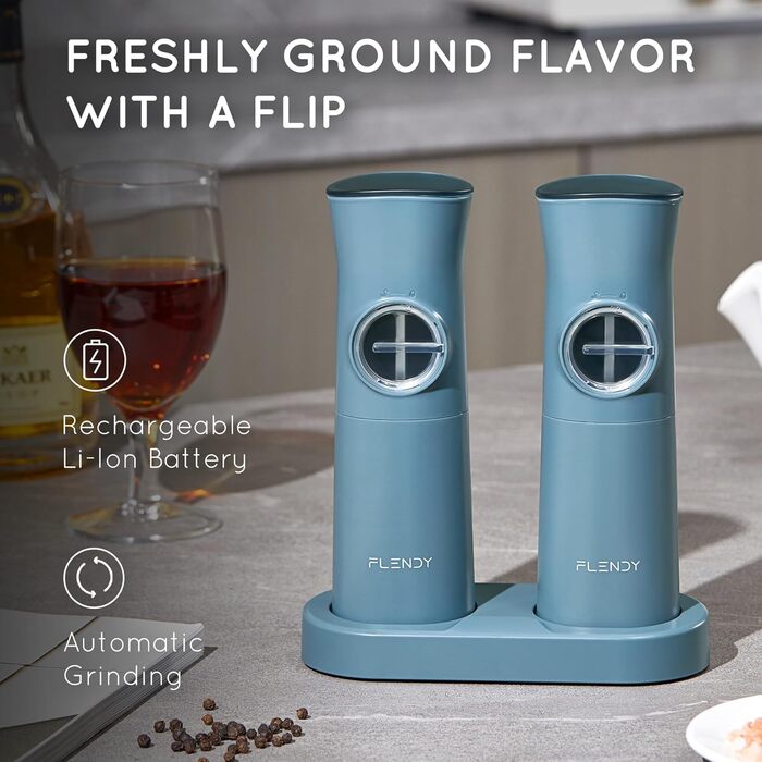 Gravity Electric Salt and Pepper Grinder Set, 2-Piece Set Rechargeable Electric Salt and Pepper Shakers with USB-C Charging Station, Electric Spice Grinder for Dry Spices