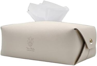 Genuine Leather Cosmetic Tissue Box, Handmade, Made in Italy, perfect for living rooms, bathrooms, kitchens, and office/study (Beige)