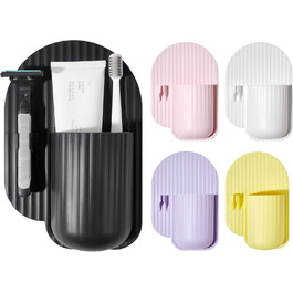 Silicone Shower Toothbrush Holder, Suction Cup, Shower Box Tool for Bathroom, Suction Cup for Walls or Mirrors, Silicone is Waterproof and Removable for Reuse, Yellow (Black A)